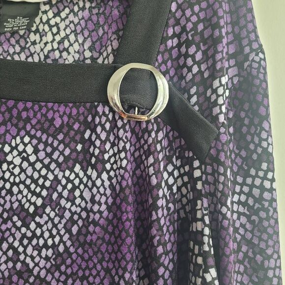 Vintage y2k square neckline purple abstract blouse office workwear professional - Picture 3 of 9